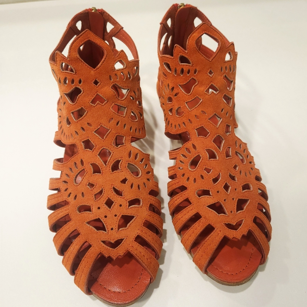 Dior Orange Laser-Cut Suede Sandals
